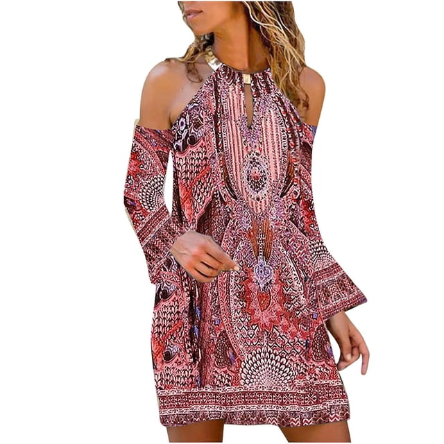 Vestido casual de manga larga con estampado floral HUOGUO para mujer