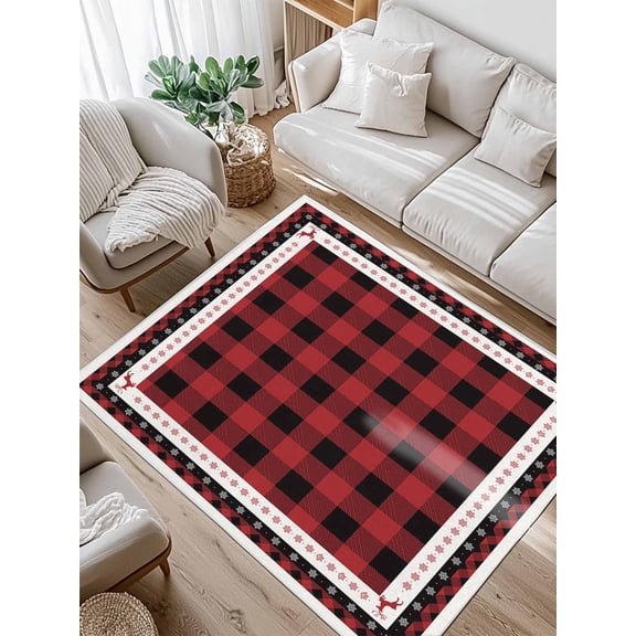 Christmas Red Area Rug for Bedroom 3x5 Ft Black Buffalo Plaid Super Soft fuzzy Throw Rug Non-Slip Fluffy Plush Indoor Floor Carpet for Living Room Nursery Home Decor