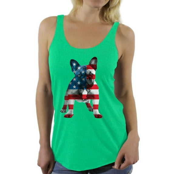 Awkward Styles Women's USA Flag French Bulldog Cute Graphic Racerback Tank Tops 4th Of July Party Pet Lover