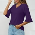 thumbnail image 4 of tklpehg Fall Long Sleeve Shirts for Women V-Neck Flared Mid-length Tops Going Out Tops Solid Color Womens Clothes Fall Clothes Leisure Comfortable Blouses Pullover Purple S, 4 of 5