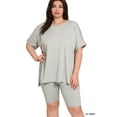 thumbnail image 3 of Zenana Women's Brushed DTY Microfier Round Neck Short Sleeve Hi-Low Hem & Biker Short Loungewear Set, 3 of 4