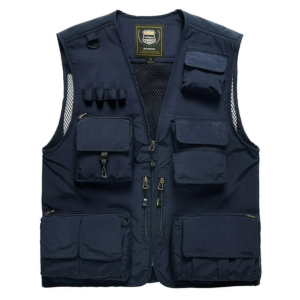 Tomshine Men Vest Mesh Jackets With Pockets V-Neck Sleeveless Outdoor Work Fishing Photo Camping Black Xx-Large