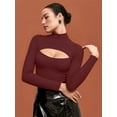 thumbnail image 2 of MOYIKO Mock Neck Cutout Front Tops Long Sleeve Body Suits for Womens Fitted Tight Tops, 2 of 7