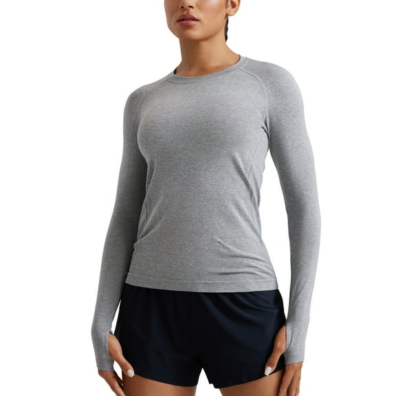 CRZ YOGA Seamless Long Sleeve Shirts for Women Workout Athletic Running Yoga Tops Breathable Tshirt