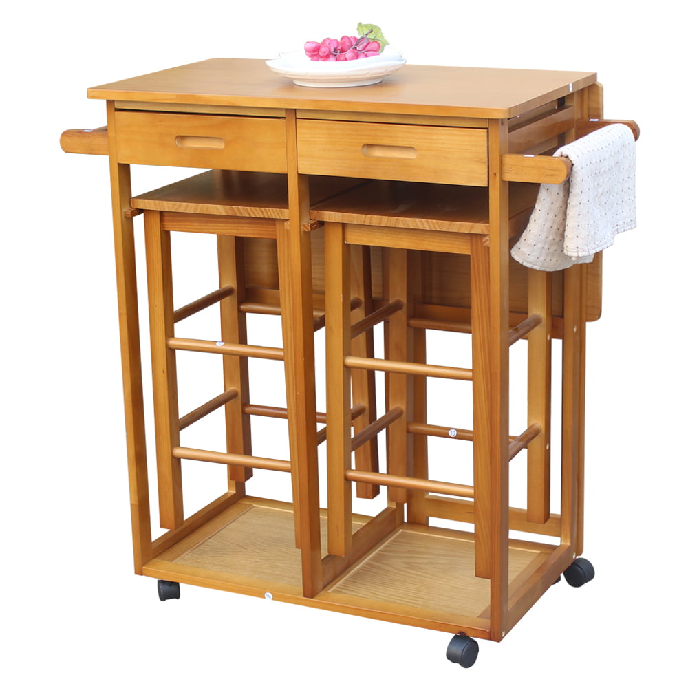Kitchen Island Cart Trolley Portable Rolling Storage Dining Table 2 Drawers 