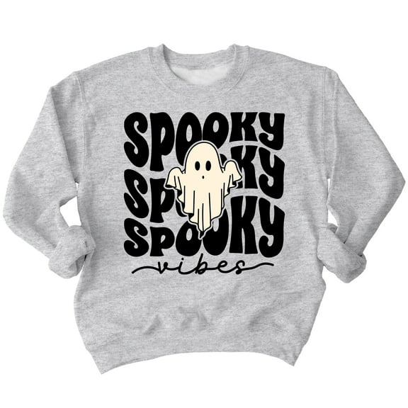 Spooky Vibes Cute Ghost Halloween Costume Crewneck Sweatshirt, 2XL, H. Grey