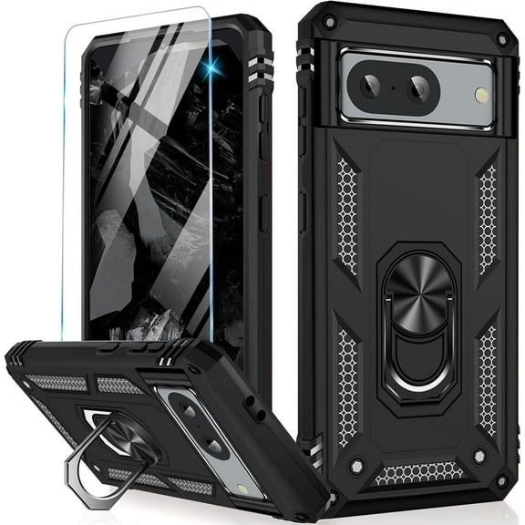 for Google Pixel 8A Case with Screen Protector, Military Grade Pixel 8A Phone Case Shockproof Heavy Duty Protective Cover with Kickstand Magnetic Ring Holder for Google 8A