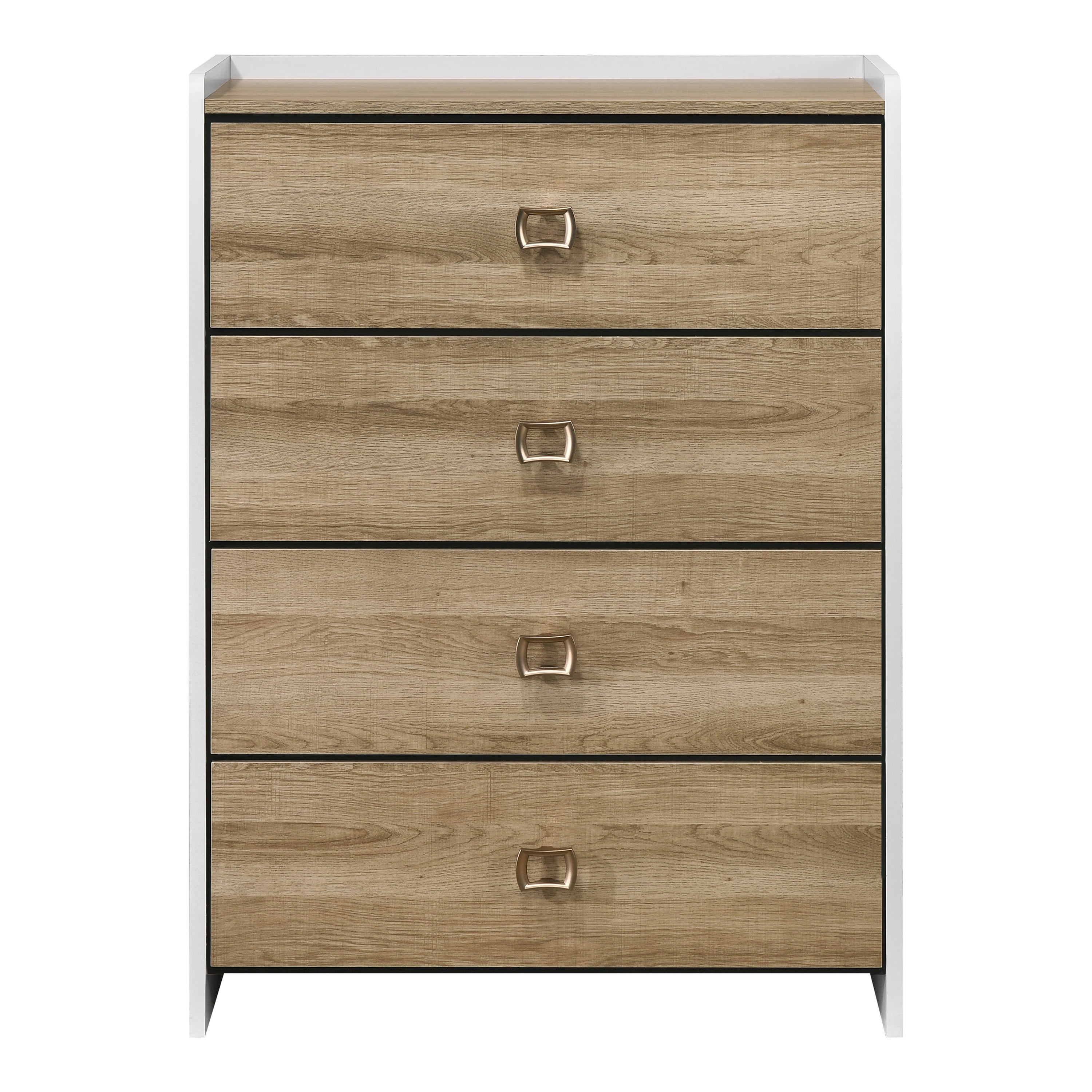 Furniture of America Mavric Modern Wood 4-Drawer Two-Tone Tall Dresser with Raised Top Edge, Dusty Oak and White