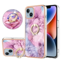SaniMore for iPhone 13 Case, Marble Pattern 3 in 1 Heavy Duty Shockproof Full Body Hard PC IMD Bumper Drop Protective Women Girls Cover Rotating Ring Bracket Stand for iPhone 13, Pink