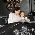 thumbnail image 4 of Meiyoeat Cute Sequin Cheetah Print Bow Queen Comforter Set for Girls Adults, Black White Initial E Letter Bedding Comforter Set, Black Reversible, 3-Piece, 4 of 6