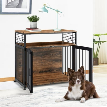 MOPHOTO Dog Crate Furniture 32  Wooden Large Dog Cage for Medium/Small Dogs Indoor Super Sturdy Anti-Chew Large Dog Kennel with Storage Side End Table