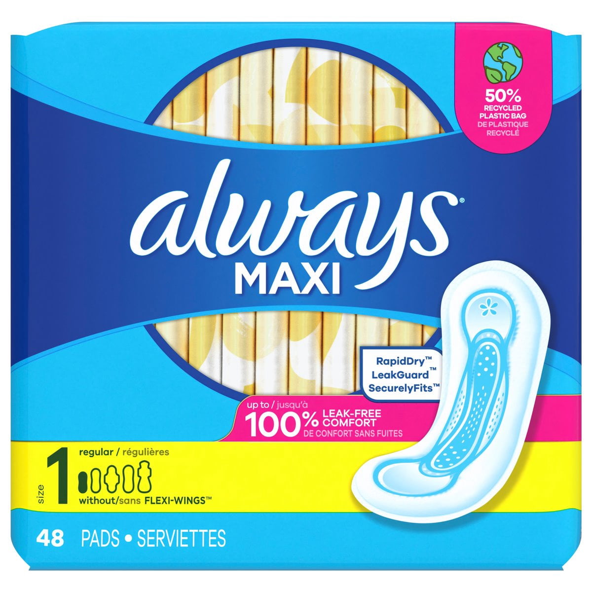 Always Maxi Pads without Wings, Unscented, Regular 48 ea (Pack of 2)