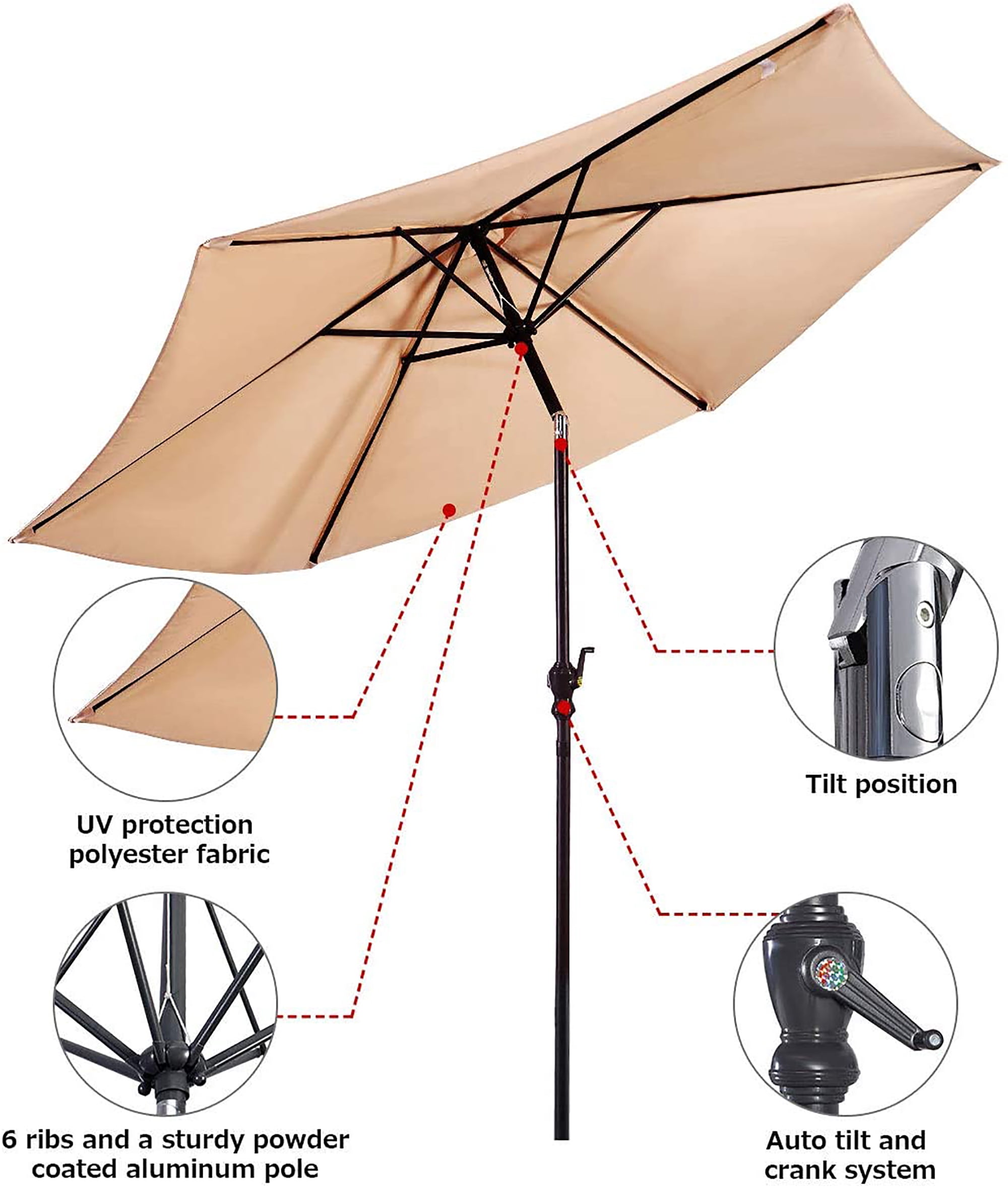 Costway 9ft Patio Umbrella Outdoor W/ 50 LBS Round Umbrella Stand W/ Wheels, Beige