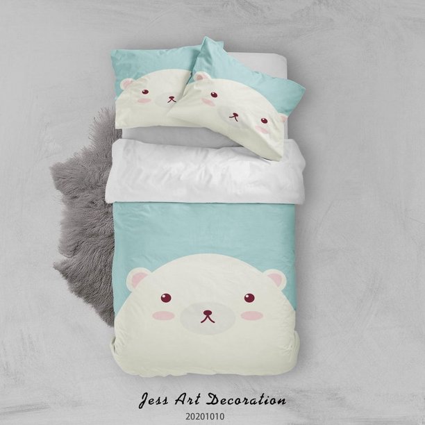 3D Cartoon Cute Animal Polar Bear Quilt Cover Set Bedding Set Duvet Cover