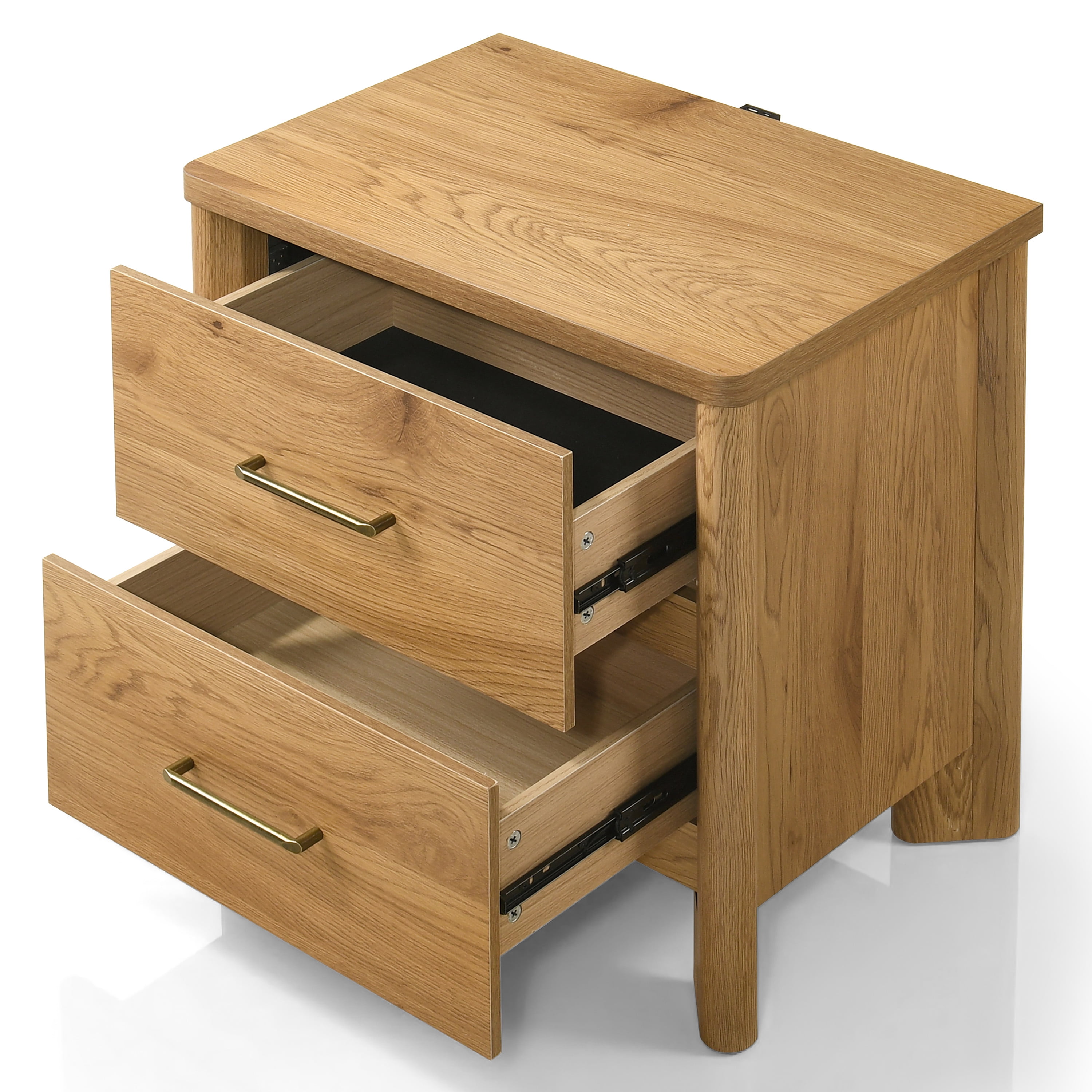 Furniture of America Gracie Modern Wood 2-Drawer Kids Nightstands with USB Ports, Set of 2, Oak