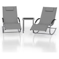thumbnail image 1 of Patio Chaise Lounge Set of 3, Outdoor Pool Lounge Chair Beach Sunbathing Lawn Lounger Recliner Chair, Backrest Tanning Chairs with Arm & Side Table for All Weather, Poolside, Deck, Balcony, Backyard, 1 of 1