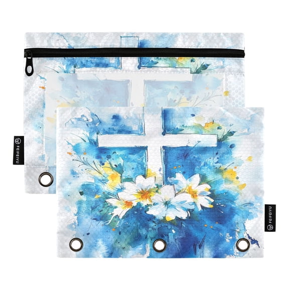 2 Pack 3 Ring Binder Pouch with Clear PVC Window Water Resistant Zipper Pencil Pouch Tombstone Binder Pocket for Classroom Office Home Stationery Organization