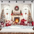 thumbnail image 3 of Christmas Fireplace Backdrop Photography, Merry Christmas Tree Rustic White Brick Wall Window Party Decor Background, Xmas Holiday Family Supplies Photo Booth Studio Props,7X5ft, 3 of 5