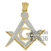 Real Genuine Natural Diamonds Freemason Masonic G Compass Charm Pendant 10K Yellow Gold Finish 2"