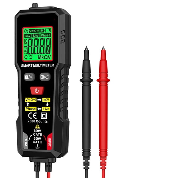 Digital Multimeter TRMS 2000 Counts Ohmmeter Auto-Ranging Backlit LCD Ohm Voltage Tester Meter Live Wire/Continuity Test ,Battery Test