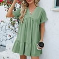 thumbnail image 2 of Cute Babydoll Dresses for Women 2024 Summer Casual V Neck Short Sleeve A-Line Loose Swing Tunic Mini Dress, 2 of 8