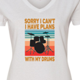thumbnail image 4 of Inktastic Drummer Funny Retro Plans With My Drums Women's V-Neck T-Shirt, 4 of 5