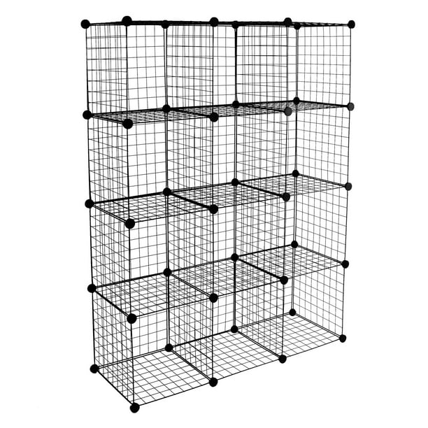 12 Cube Metal Grid Organizer, Grid Wire Modular Shelving And Storage Cubes