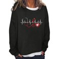 thumbnail image 2 of YVNAURA Women's EKG Heartbeat Graphic Print Long Sleeve Pullover Tops Crew Neck Round Neck Loose Fit Slouchy Casual Fall Outfits for Women Cozy Oversized Sweatshirt, Black,L, 2 of 4