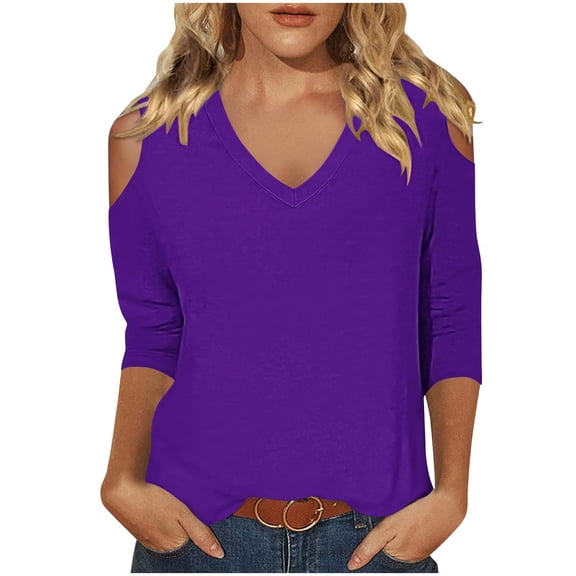 LIaqionyy Womens 3/4 Sleeve T Shirts V Neck Cute Tunic Tops Solid Color Dressy Casual Tees Pullover Clothes
