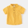 thumbnail image 6 of Landzoo Toddler Kids Boys Girls Shirts Solid Color Short Sleeve Mandarin Collar T-Shirt Summer Loose Fit Boys Tops Size 2-3 Years Yellow, 6 of 8