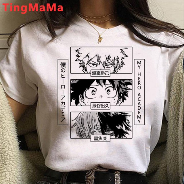 My Hero Academia Bakugou Shoto Todoroki Camiseta Mujer grunge streetwear Pareja Ropa Verano top Blanco
