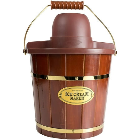 Nostalgia 4 Quart Electric Wood Bucket Ice Cream Maker with Carry Handle