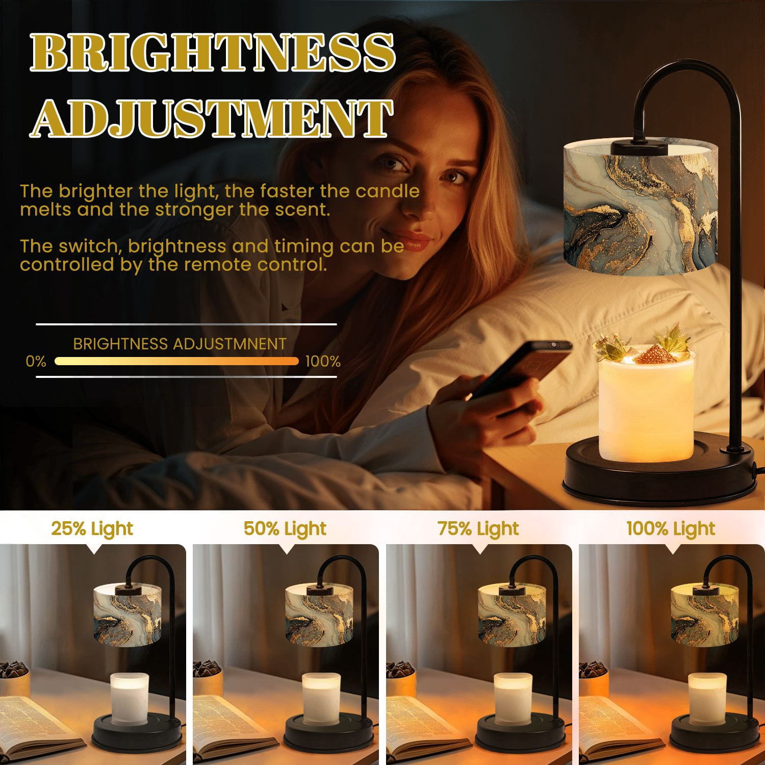Candle Warmer Lamp with Timer Dimmer Luxury abstract fluid art alcohol ink technique mixture dark Candle Lamp Warmer for Jar Candle with 4 Bulbs Gifts for Women House Warming Gifts