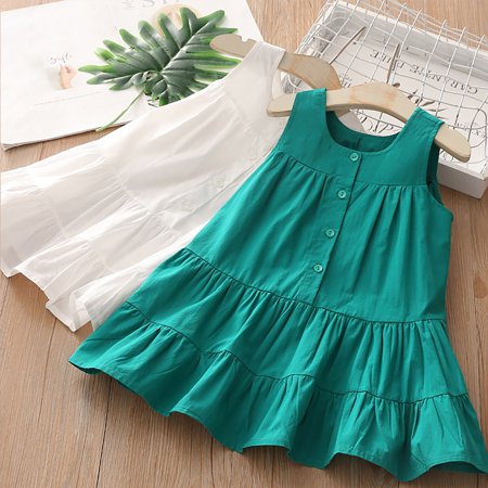 

MyBeauty Dress Ruffle Thin 2 Colors Girls Solid Sleeveless Dress for Daily Wear Green 120 cm