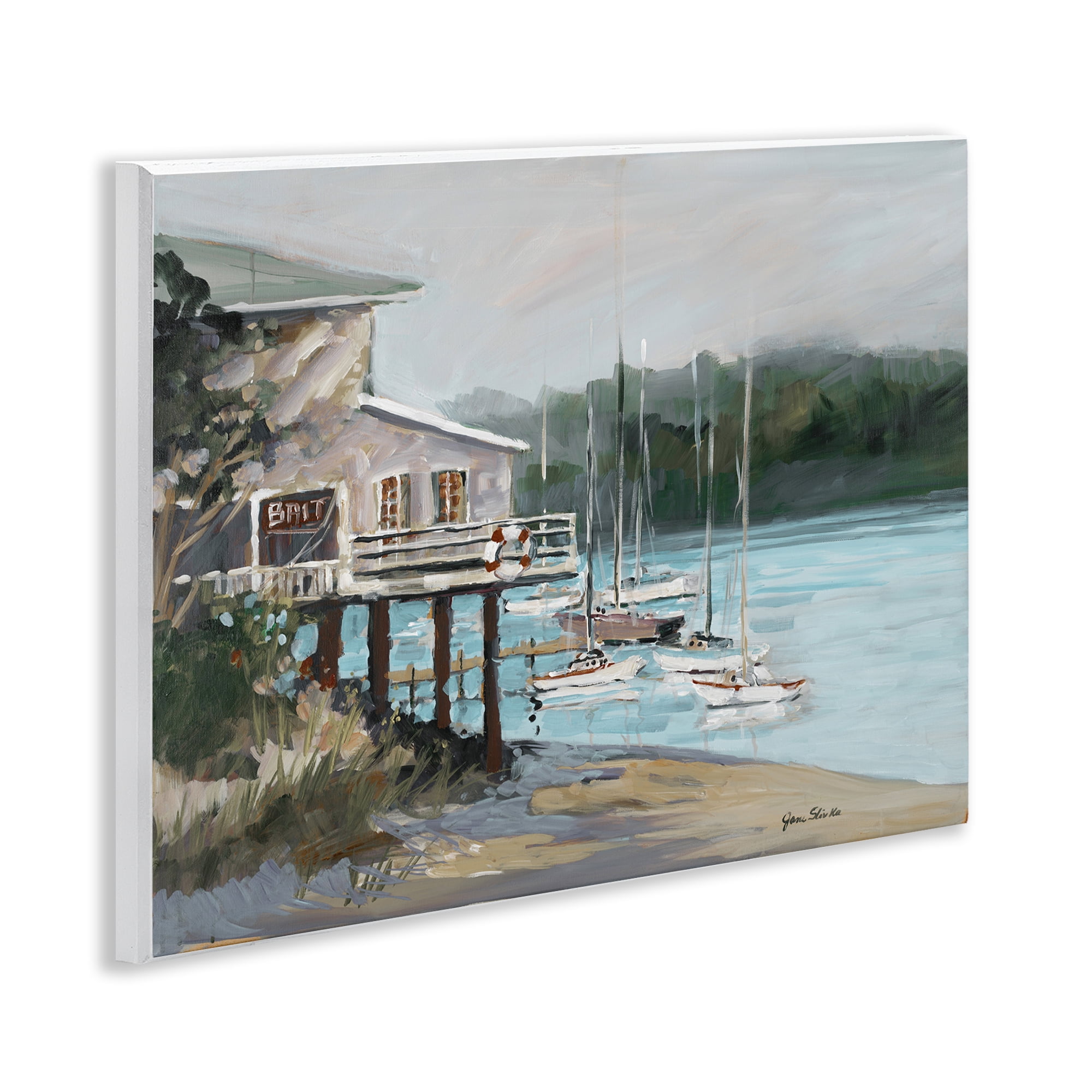 Stupell Industries Boat Marina Harbor Coastal Painting Unframed Art Print Wall Art, 14 x 11