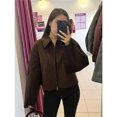 thumbnail image 4 of Chaqueta Corta de Lana para Mujer, Cálida Chaqueta de Invierno, Abrigo Corto con Cremallera y Bolsillos. Marrón M, 4 of 9