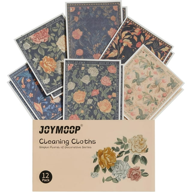 shiyou-12 Pack Decorate Cleaning Cloth (Simple Floral of Decorative Series), Reusable Absorbent Dish Towels, Non-Scratch Washable Rags for Cookware, Kitchen and Household Cleaning - 6.7×7.9 inch