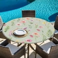 thumbnail image 6 of Pink Spring Floral Round Tablecloth, Fitted Table Cover with Elastic for 45"-54" Round Tables, Farmhouse Flowers Sage Green Leaves Table Cloth Outdoor Indoor Dinning Party Waterproof Tablecloths, 6 of 7