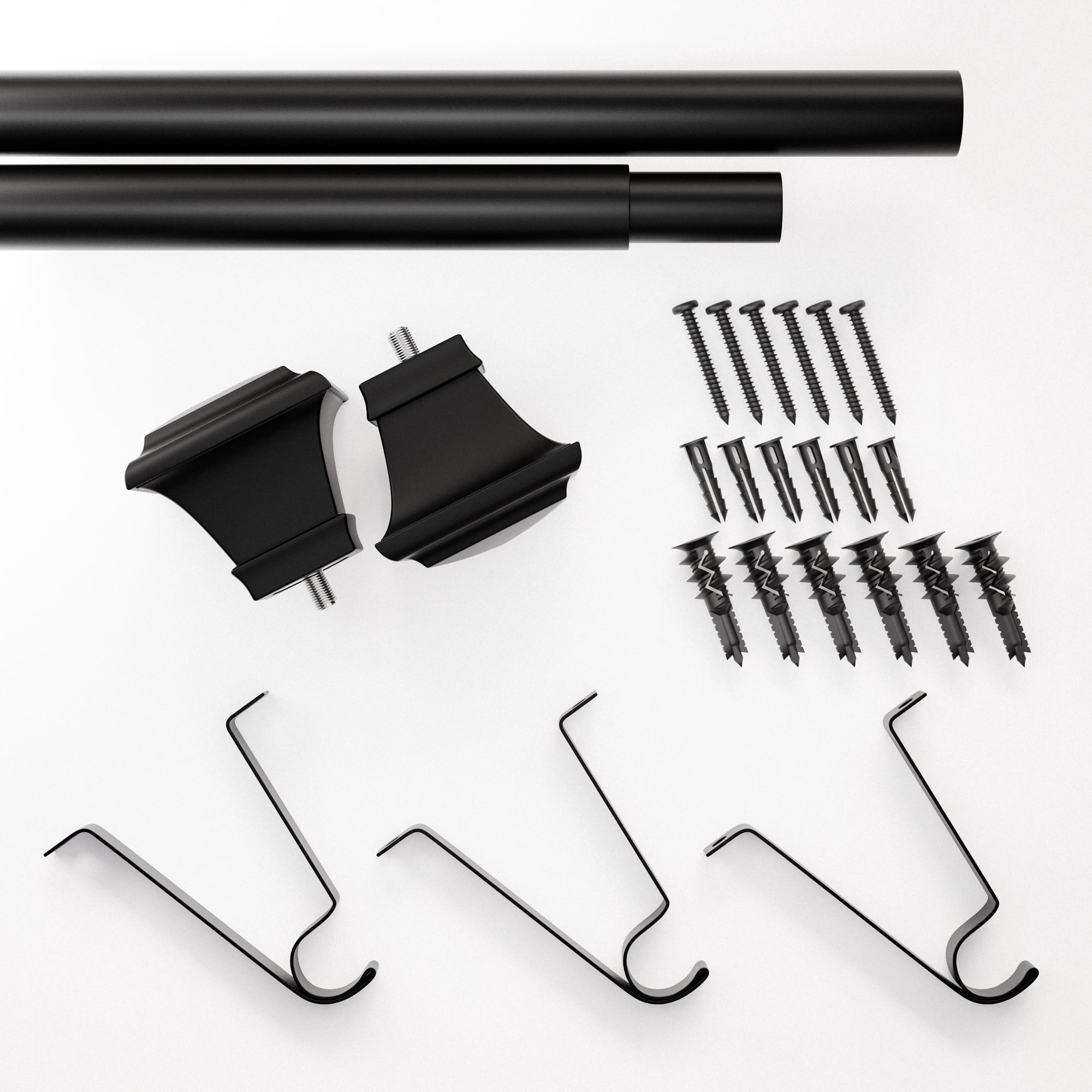 Mainstays 1" Black Square Adjustable Single Curtain Rod Set, 30-84"