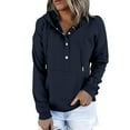 thumbnail image 2 of NSLGXD Half Button V Neck Hoodies for Women Drawstring Casual Long Sleeve Pullovers Solid Color Comfortable Sweatshirts with Pocket, 2 of 6