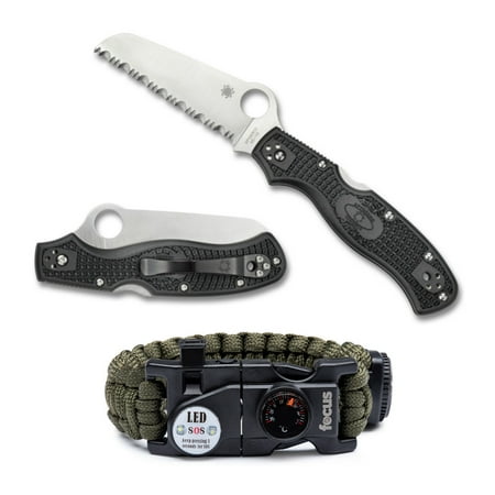 Spyderco Rescue 3 Lightweight Folding Knife with Focus Emergency Survival Multi-Tool Paracord Bracelet