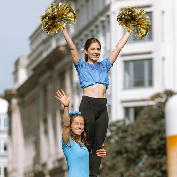 WHAMVOX 4pcs Cheerleader Pompoms For Women Cheerleading Hand Flower With Handle Handheld Cheer Pom Poms For Sports Events Team Spirit School Activities