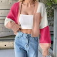 thumbnail image 2 of Arlun Women's Open Front Cropped Cardigan Sweaters Colorful Long Sleeve Knit Tops Soft Comfortable Trendy Color Block Lantern Sleeves Short Cardigans Outwear Red XL, 2 of 8