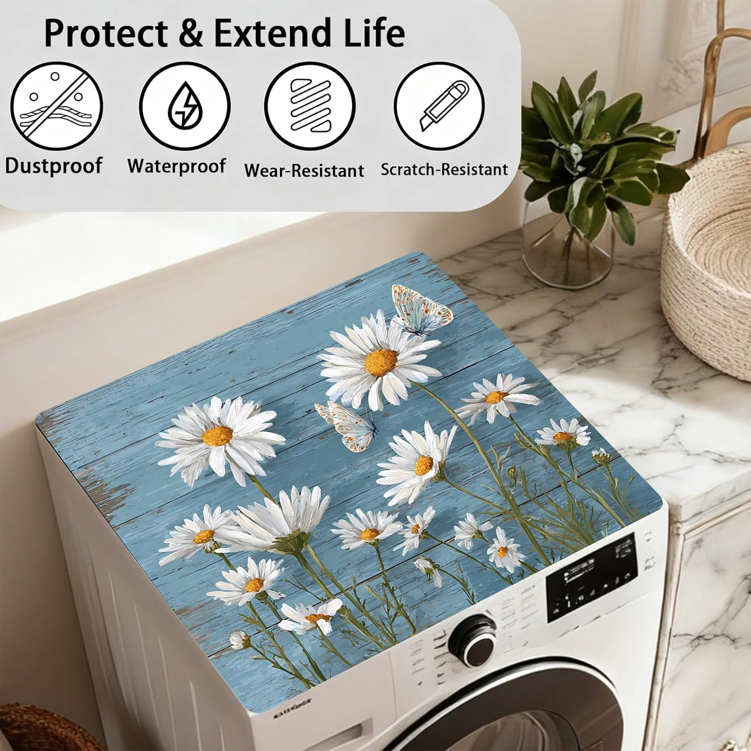 Washer Dryer Top Cover Mat, Non-Slip Laundry Room Decor, Laundry Room Kitchen Appliance Decor Protector, 23.6x19.7in