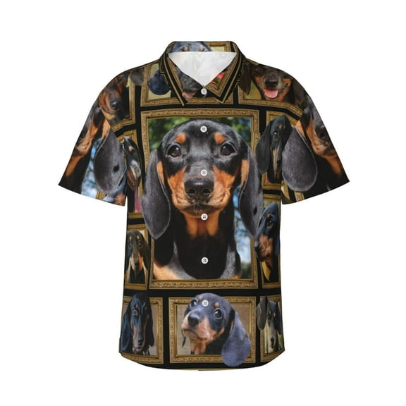Dachshund Dog Hawaiian Shirts For Men, Summer Short-Sleeve Relaxed-Fit Button-Down Shirts Small