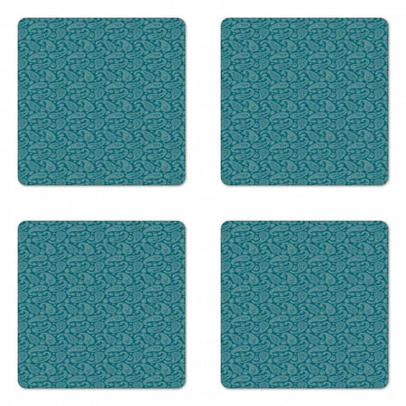 

Ethnic Coaster Set of 4 Abstract Leaves with Curved Lines Oriental Culture Bohemian Square Hardboard Gloss Coasters Standard Size Petrol Blue Pale Grey by Ambesonne