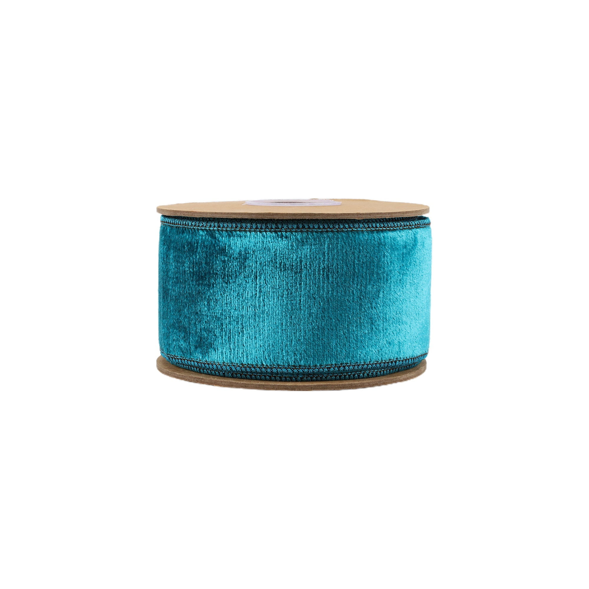 LaRibbons 2 1/2" Wired Velvet Premium Ribbon, Teal w/ Teal Metallic Dupioni Backing, 5 Yard Roll