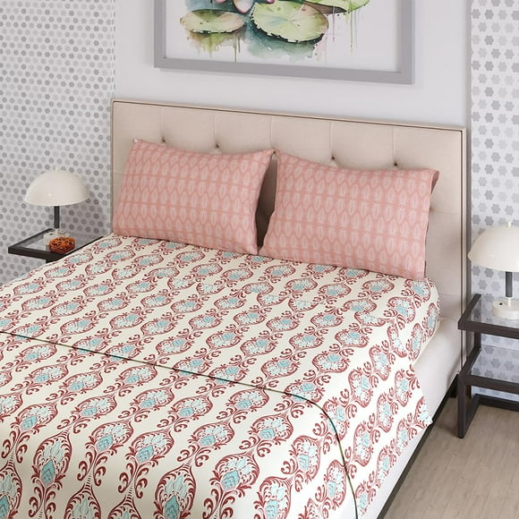 Drap Double 100 % Coton avec 2 Housses d'Oreiller Taille - 87 X 95 Pouces, Multicolore / 125 Fils Léger et Durable - Cadeau pour Pendaisons de Crémaillère, Mariages, Anniversaires