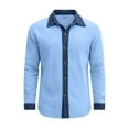 thumbnail image 4 of Chiccall Mens Shirts Linen Denim Patchwork Long Sleeve Casual Stylish Button Down Collared Shirt with Pocket, 4 of 6