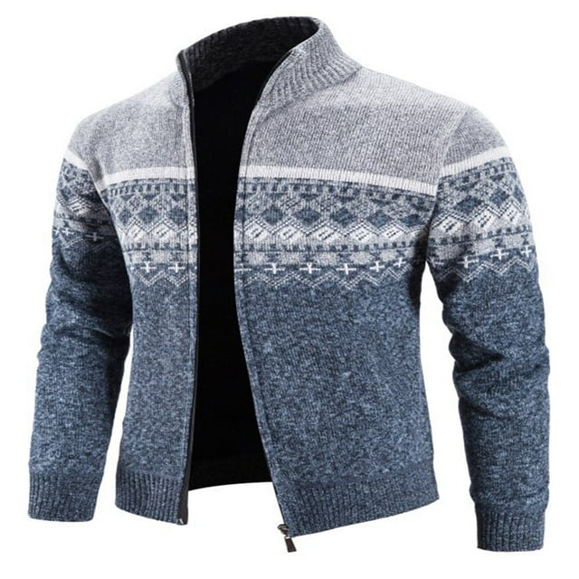 Cardigan pour Hommes, Cardigan à Fermeture Éclair, Manches Longues, Col Montant, Couleur Contrastée